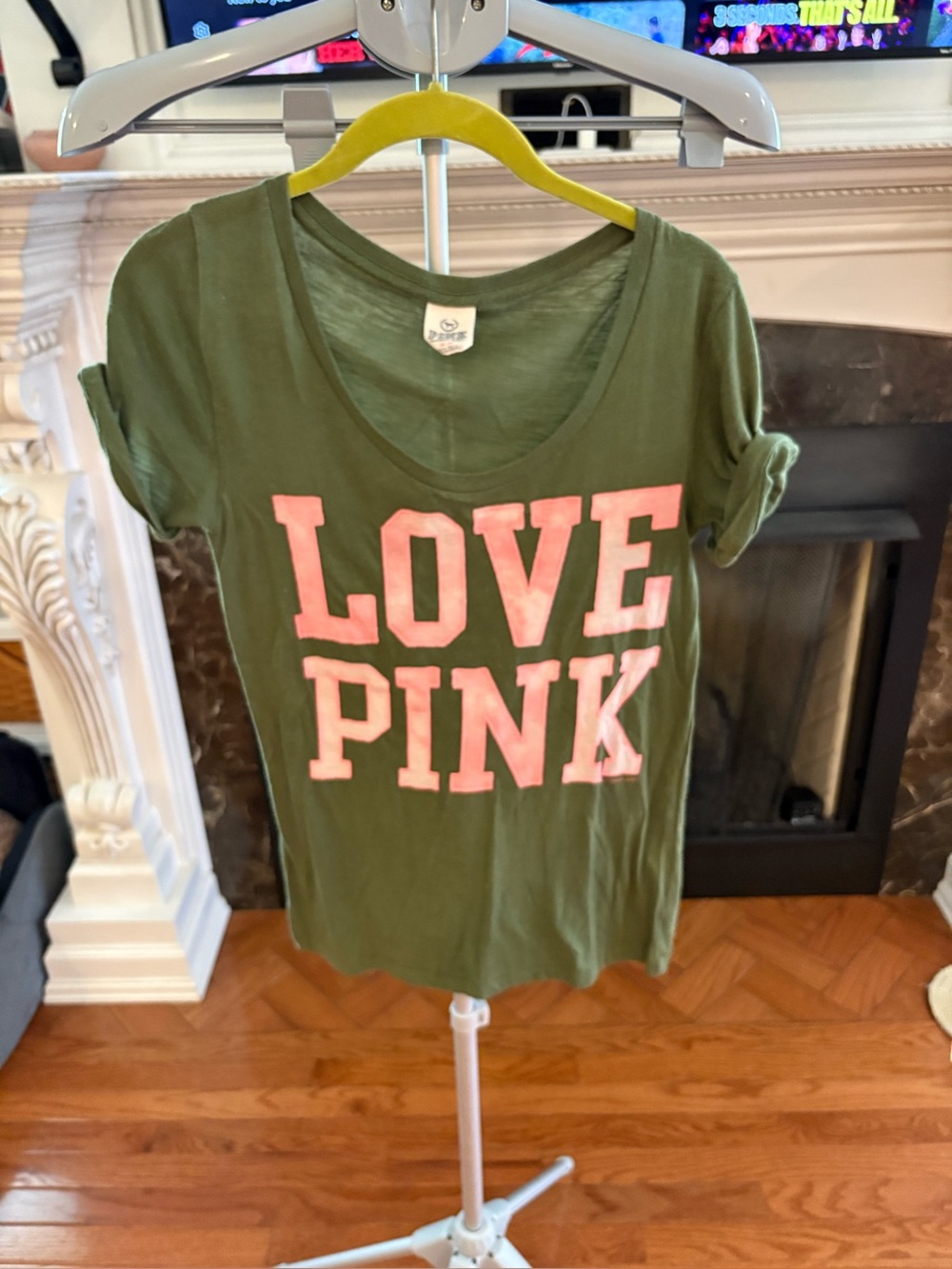Victoria's Secret Vintage Pink And Army Green Tee. Size Med